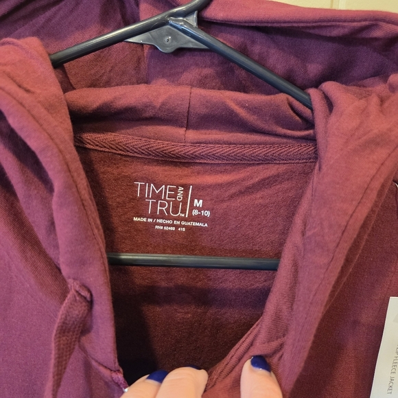 Relaxed Fit Full Zip Fleece Hoodie Jacket Merlot Wine M (8-10) New Women's - Picture 2 of 5